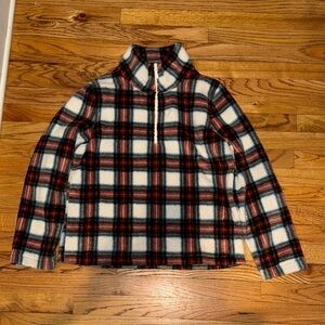 women's Medium J Crew tartan plaid sherpa half zip pullover sweater
